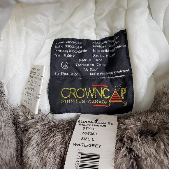 CROWN CAP Rabbit Fur Aviator Trapper Hat Large White Grey Unisex - Picture 8 of 10